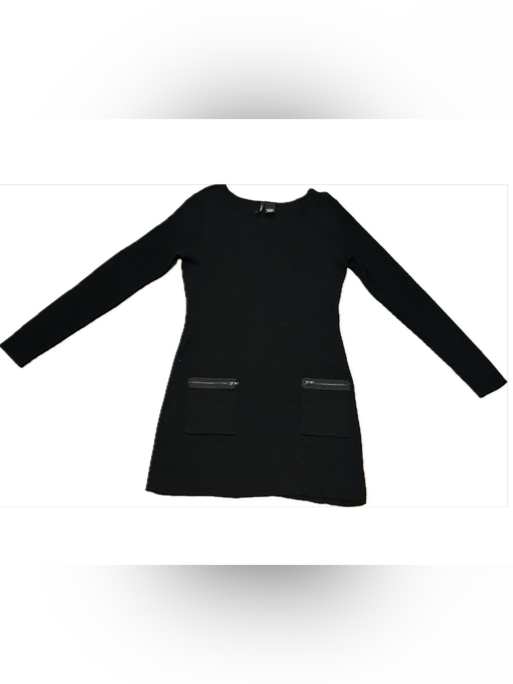 new directions Black Long Sleeve Knit Dress with Zip Pocket Details